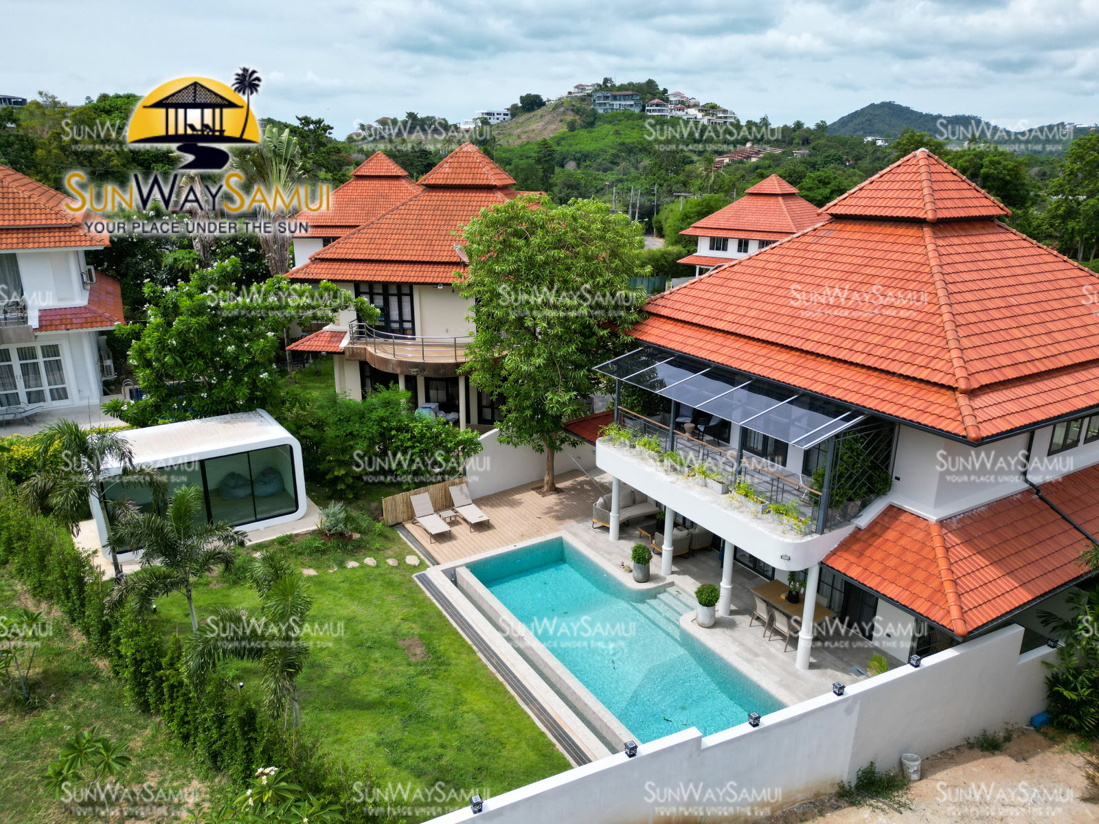 New Built Beachside 3 Bedroom Garden Pool Villa in Thongson Bay Villas for Sale: Discover the epitome of luxury living in this newly built villa, nestled within the prestigious Thongson Bay Villa, a renowned beachside gated community in the highly sought-after Plai Laem area on the northeastern tip of Samui. The community has access t