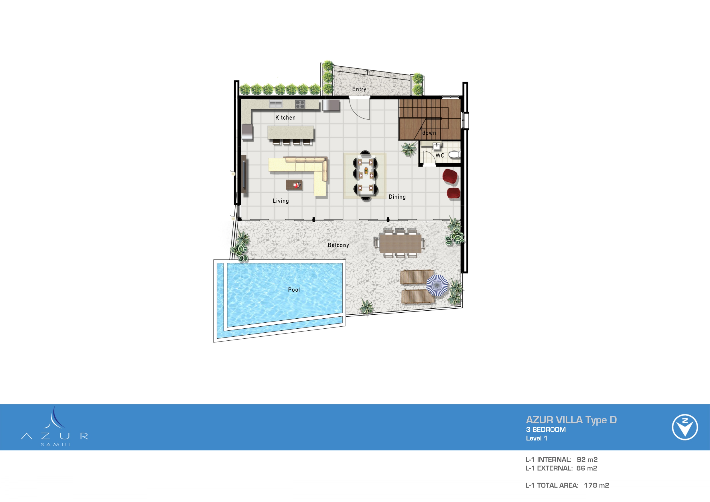 Azur Samui – Attractive 3 Bedroom Seaview Pool Villa in Maenam for sale