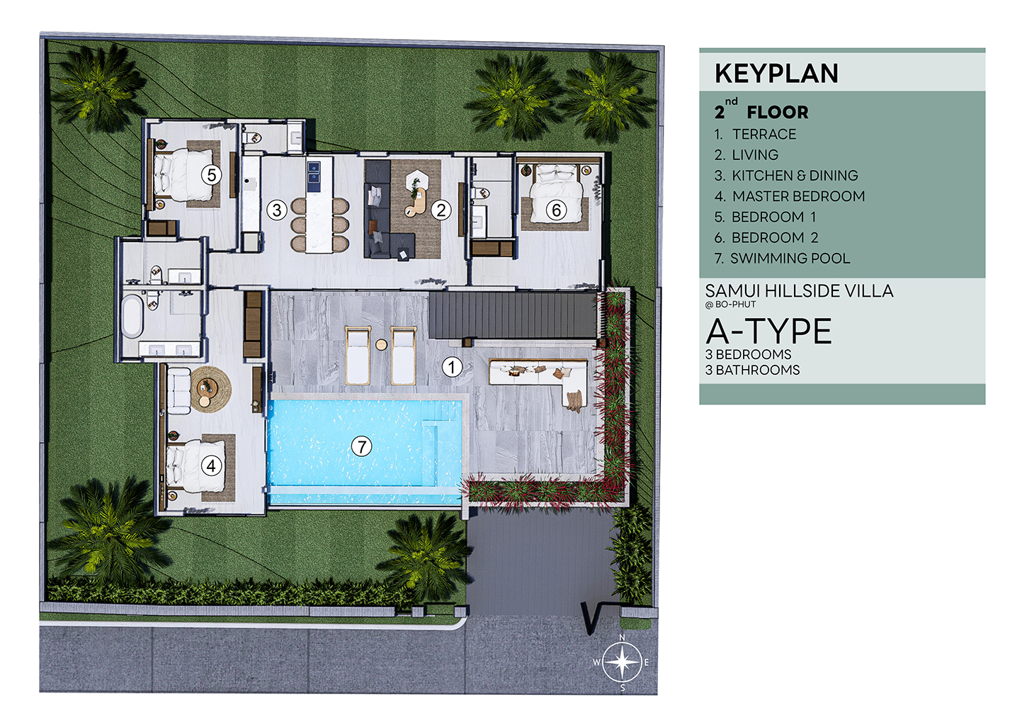 Samui Hillside Village – 3+1 Bedroom Mountain-view Pool Villa in Bophut for sale 