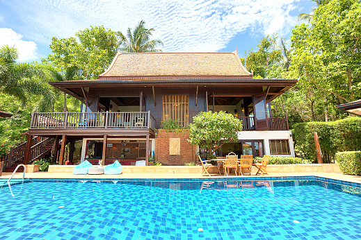 Villas "Thai Teak 5 Bedroom Seaview Pool Villa in Nathon for sale" 5 bedrooms, garden, private pool, sea view, district Nathon, sale for 24 000 000 baht