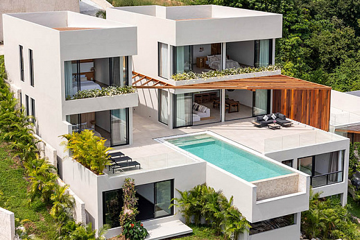 Villas "Villa Azure – Mediterranean 5 Bedroom Seaview Pool Villa in Chaweng for sale" 5 bedrooms, garden, gym, private pool, sea view, district Chaweng, sale for 37 500 000 baht