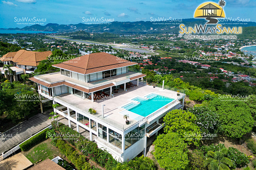 Villas "Hilltop Villa with 360-Degree View – 5 Bedroom Villa with Renovation Potential in Plai Laem for Sale" 5 bedrooms, garden, private pool, sea view, view 360, district Plai Laem, sale for 139 000 000 baht