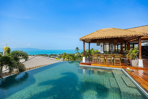 Villas "Authentik Villa – Balinese 5 Bedroom Seaview Pool Villa in Bophut" 5 bedrooms, garden, gym, private pool, sea view, district Bophut, sale for 65 000 000 baht