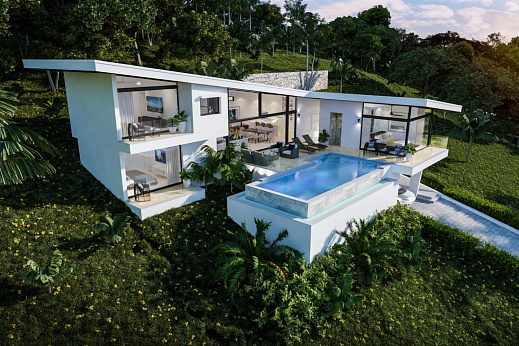 Villas "Horizon Villas – Customizable 3 or 4 Bedroom Seaview Pool Villa in Choeng Mon for sale" 3 bedrooms, garden, gym, private pool, sea view, walking distance to the beach, district Choeng Mon, sale for 25 000 000 baht