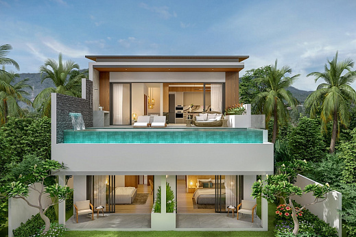 Villas "Icon Villas Phase 2 – Type C - 3 Bedroom Seaview Pool Villa in Fishermen’s Village for sale" 3 bedrooms, garden, private pool, sea view, walking distance to the beach, district Bophut, sale for 15 900 000 baht