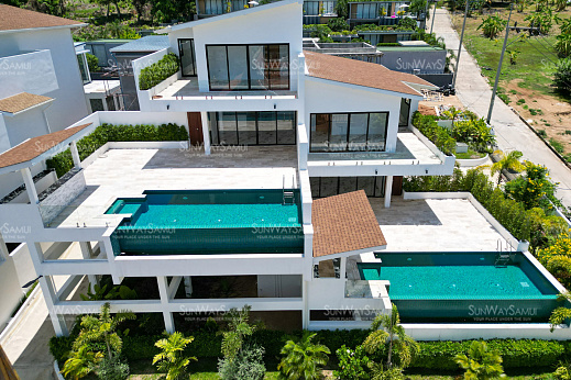 Villas "Villa Gabriela – Duplex Beachside Pool Villa with Partial Sea View in Choengmon for Sale" 4 bedrooms, garden, private pool, sea view, walking distance to the beach, district Choeng Mon, sale for 22 000 000 baht