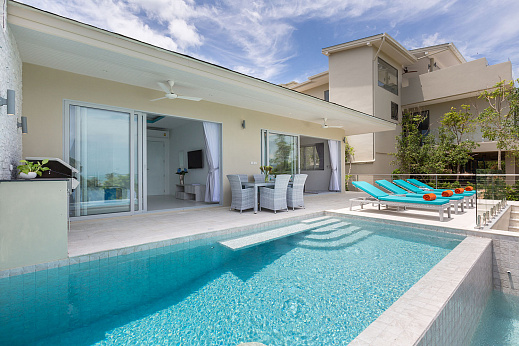 Villas "Villa Ambience – 3 Bedroom Semi-Detached Seaview Pool Villa in Choengmon for sale" 3 bedrooms, garden, private pool, sea view, walking distance to the beach, district Choeng Mon, sale for 17 500 000 baht