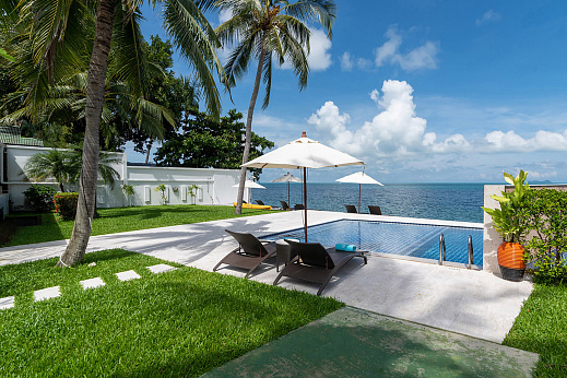 Villas "Absolute 5 Bedroom Beachfront Pool Villa in Bang Por for Sale" 5 bedrooms, beachfront, garden, private pool, sea view, district Baan Tai, sale for 150 000 000 baht