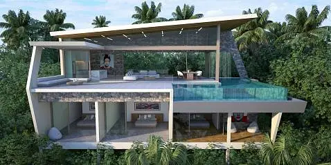 Villas "Sensational 3 Bedroom Seaview & Beach Access Pool Villa in Chaweng Noi Beach for Sale" 3 bedrooms, 3 showers, garden, private pool, sea view, walking distance to the beach, district Chaweng Noi, 