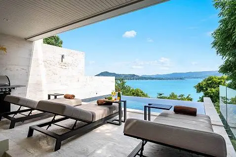 Villas "Villa Serenity – 4 Bedroom Seaview Duplex in Sunset Cove Plai Laem for sale" 4 bedrooms, 5 showers, garden, private pool, sea view, walking distance to the beach, district Plai Laem, 