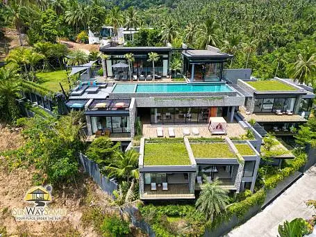 Villas "Keeree Tara Villa – Extraordinary 5 Bedroom Seaview Pool Villa in Chaweng Noi for sale" >9 bedrooms, >9 showers, garden, gym, private pool, sea view, district Chaweng Noi, 