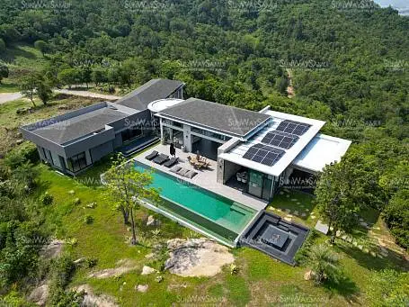 Villas "Villa Raphy – Palatial 4 Bedroom Seaview Pool Villa in Plai Laem Mountain Ridge for sale" 4 bedrooms, 5 showers, garden, gym, private pool, sea view, district Plai Laem, 