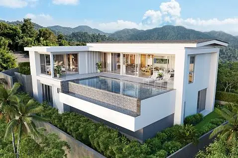 Villas "Horizon 32S – Off-plan 4 Bedroom Seaview Villa in Horizon Villa, Choeng Mon for sale" 4 bedrooms, 5 showers, garden, gym, private pool, sea view, district Choeng Mon, 