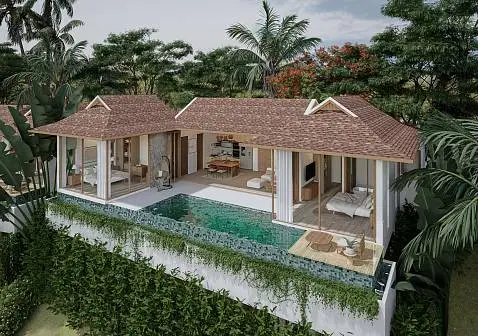 Villas "(SOLD) Shambala Seaview Residences – 2 Bedroom Seaview Pool Villas in Bang Makham for sale" 2 bedrooms, 3 showers, garden, private pool, sea view, walking distance to the beach, district Nathon, 