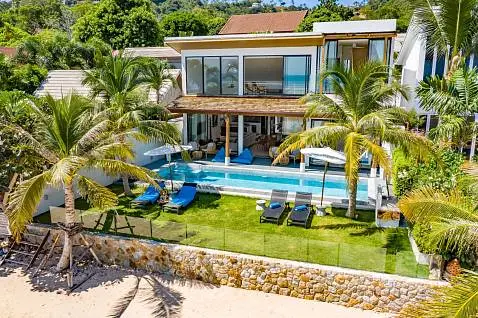 Villas "Stylish Tropical 5 Bedroom Beachfront Villa in Bang Makham for Sale" 5 bedrooms, 6 showers, beachfront, private pool, district Nathon, 