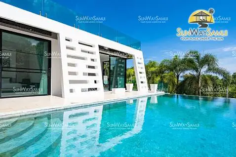 Villas "Vista Del Mare – 5 Bedroom Garden Pool Villa with Partial Seaview in Lamai for sale" 5 bedrooms, 5 showers, garden, private pool, sea view, walking distance to the beach, district Lamai, rent from 18 000 000 baht