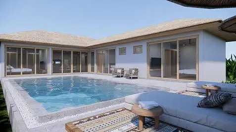 Villas "Elite Neighborhood 3 – 3 Bedroom Garden Pool Villa in Plai Laem for sale" 3 bedrooms, 3 showers, garden, private pool, walking distance to the beach, district Plai Laem, 