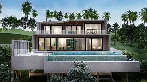 Villas "S Cube Villas - 3 Bedroom Seaview Pool Villa in Maenam for Sale" 3 bedrooms, 4 showers, garden, private pool, district Maenam, 