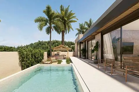 Villas "TRIO – Tropical 3 Bedroom Garden Pool Villa in Fishermen’s Village for Sale" 3 bedrooms, 4 showers, garden, private pool, walking distance to the beach, district Bophut, 