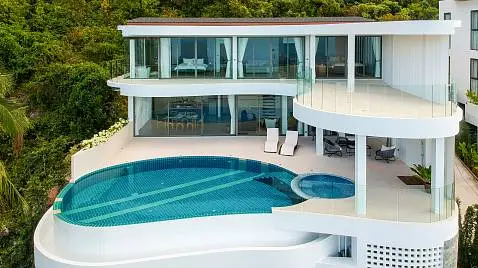 Villas "Darika Residence II – Panoramic 3 to 4 Bedroom Seaview Pool Villa in Bangpor for Sale" 4 bedrooms, 4 showers, garden, private pool, sea view, walking distance to the beach, district Bang Por, 
