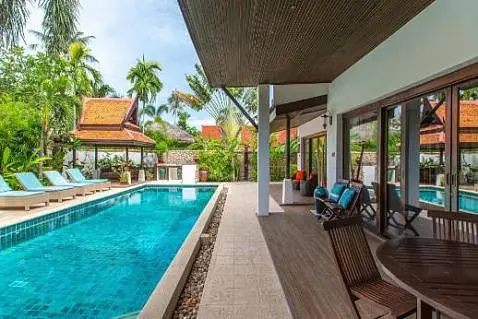 Villas "Tropical 4-bedroom Beachside villa with Rooftop Terrace in Hua Thanon for sale" 4 bedrooms, 5 showers, beachfront, garden, private pool, sea view, district Hua Thanon, 