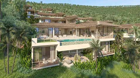 Villas "Pacific Sunset – Villa Java 4 Bedroom Seaview Pool Villa in Bang Makham for sale" 4 bedrooms, 4 showers, garden, private pool, sea view, walking distance to the beach, district Nathon, 