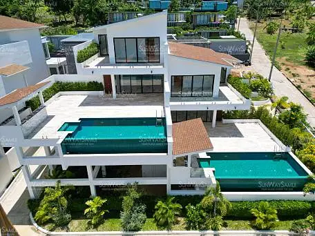 Villas "Villa Gabriela – Duplex Beachside Pool Villa with Partial Sea View in Choengmon for Sale" 4 bedrooms, 5 showers, garden, private pool, sea view, walking distance to the beach, district Choeng Mon, 