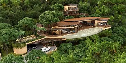 Villas "Kunkhao Tara Villas – Ecological 4 Bedroom Seaview Pool Villa in Bang Makham for sale" 5 bedrooms, garden, private pool, sea view, district Nathon, 
