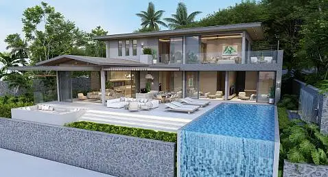 Villas "Sense 8 – Sensational 5 Bedroom Seaview Villa in Chaweng Noi for Sale" 5 bedrooms, 6 showers, garden, private pool, sea view, walking distance to the beach, district Chaweng Noi, 