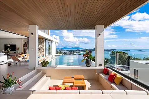 Villas "VILLA D’ORO - A Stunning New Villa with Panoramic Views in Chaweng Noi Beach, Koh Samui" 4 bedrooms, 4 showers, daily breakfast, garden, private pool, sea view, district Chaweng Noi, rent from 22 000 baht per day