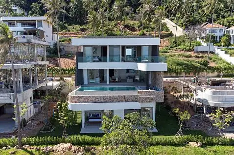 Villas "Maravilla in Jewels Samui – 4 Bedroom Seaview Pool Villa in Bangpor for sale" 4 bedrooms, 5 showers, garden, private pool, sea view, walking distance to the beach, district Bang Por, 